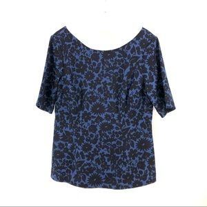 Boden Floral Cotton Top 12 Navy Black Office